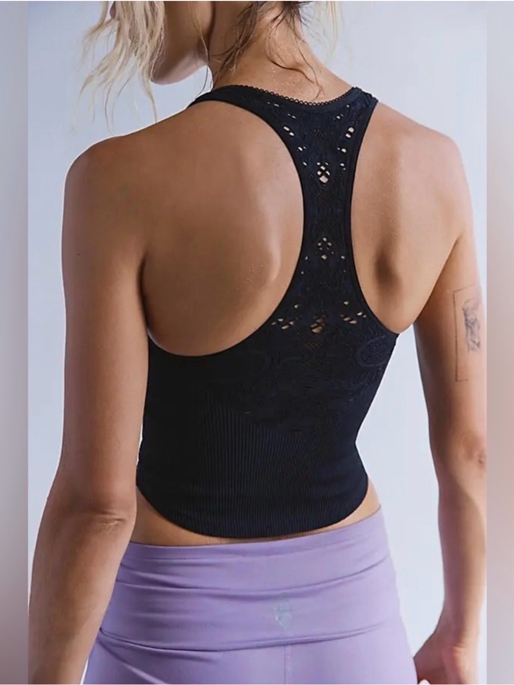 Free People| ‘Far Out’ Ribbed Lace Racerback Tank - Picture 3 of 6
